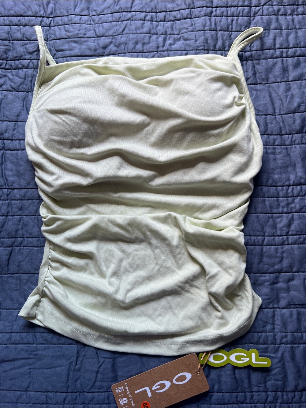OGL Light Green Cooling Ruched Airy Brami Tank Built In Bra Size XS NWT